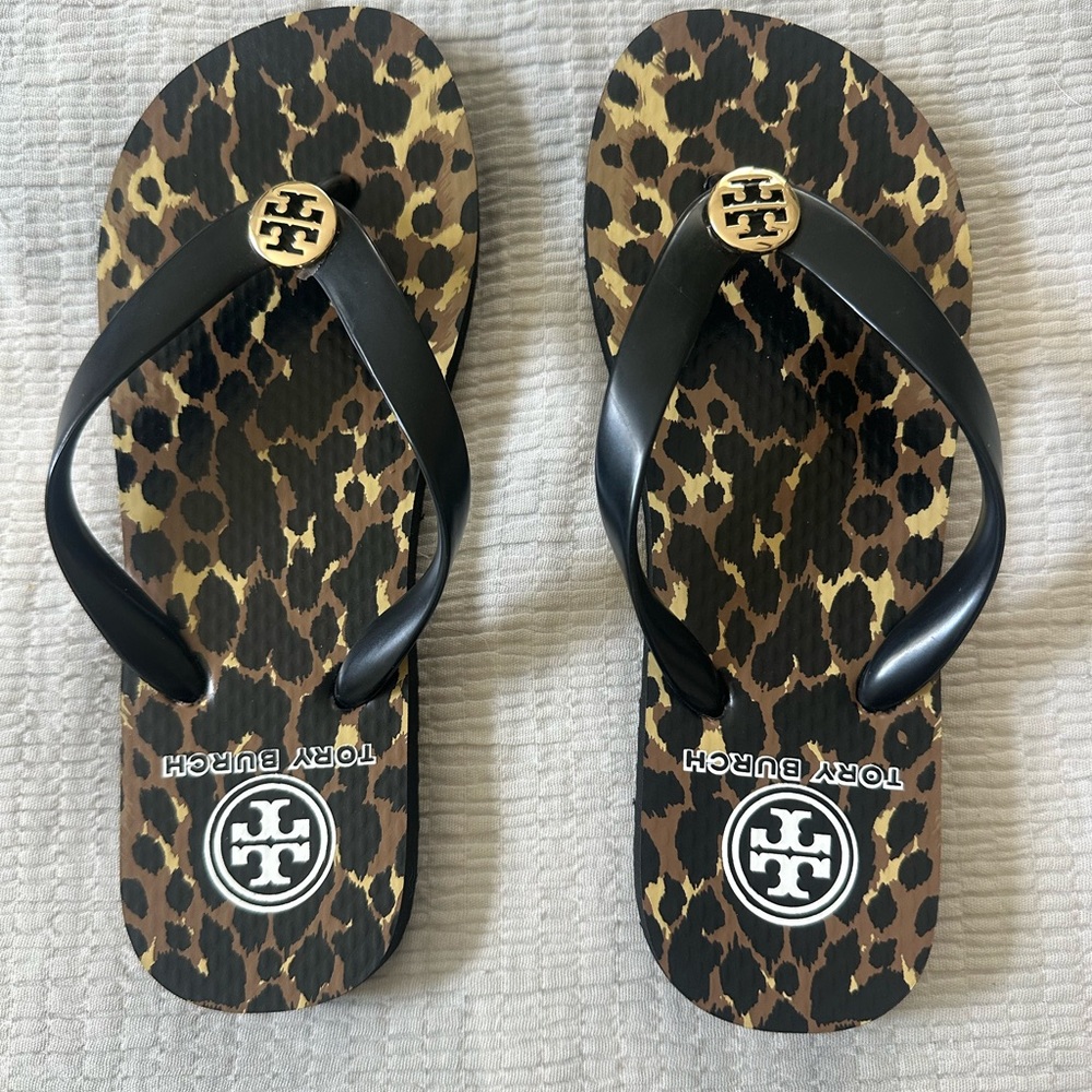 Tory Burch Leopard Print Sandals with Black Straps
